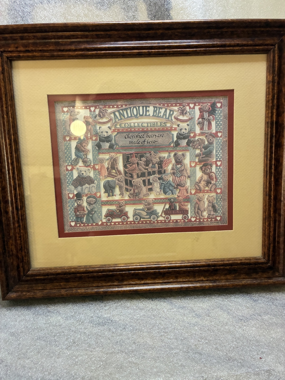 Antique Bear Collectibles Framed Print - Red & Tan Accent